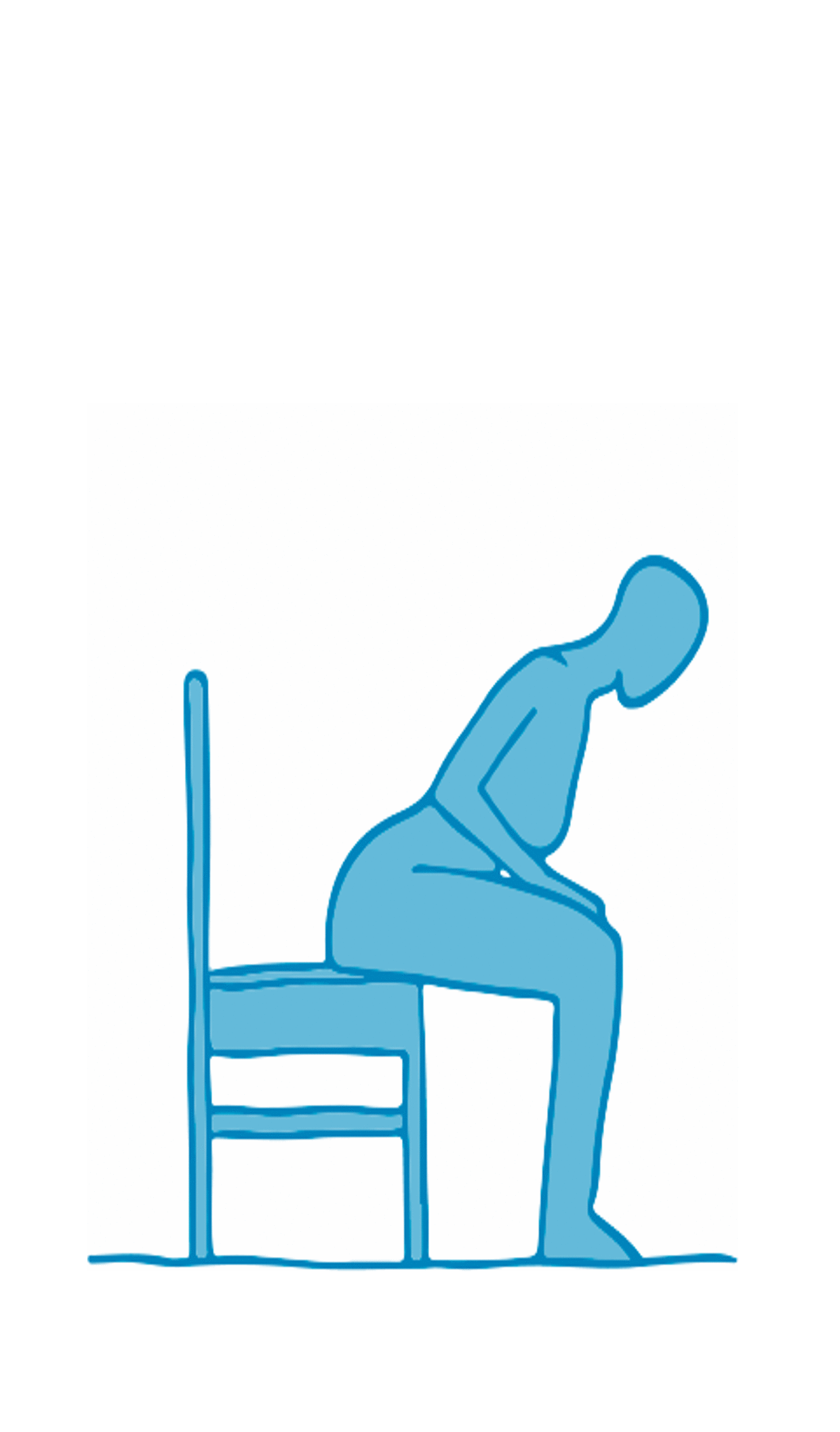 Animation: Figur sitzt auf Stuhlkante und beugt Oberkörper vor und zurück