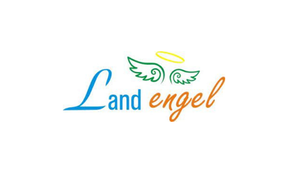 Logo Landengel: Schriftzug mit Engelsflügel
