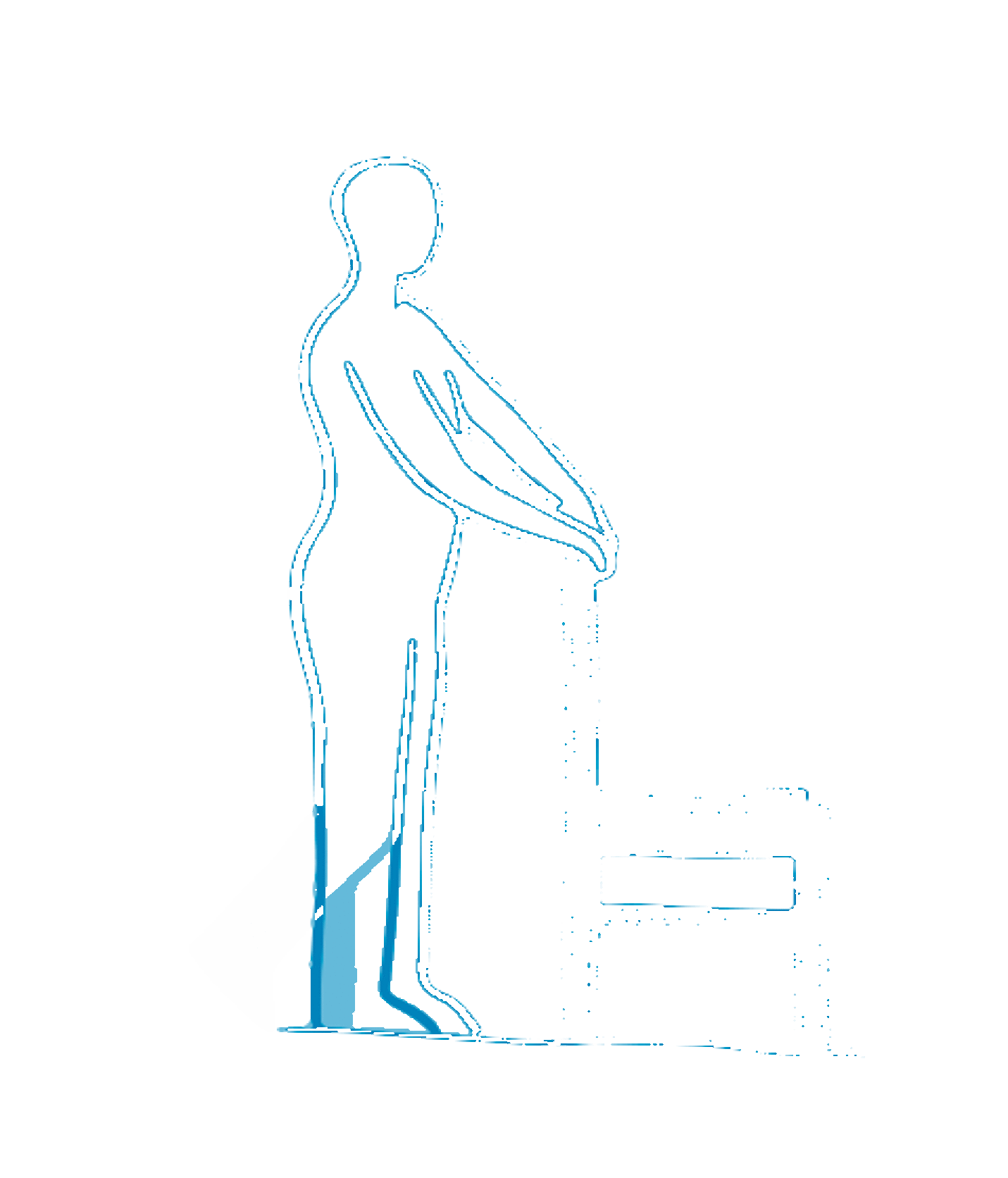 Animation: Figur stützt sich an Stuhllehne ab und winkelt Bein nach hinten an