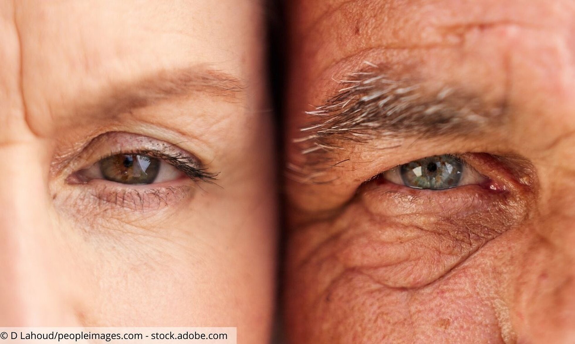 Nahaufnahme ältere Frau und älterer Mann mit Gesichtern nebeneinander