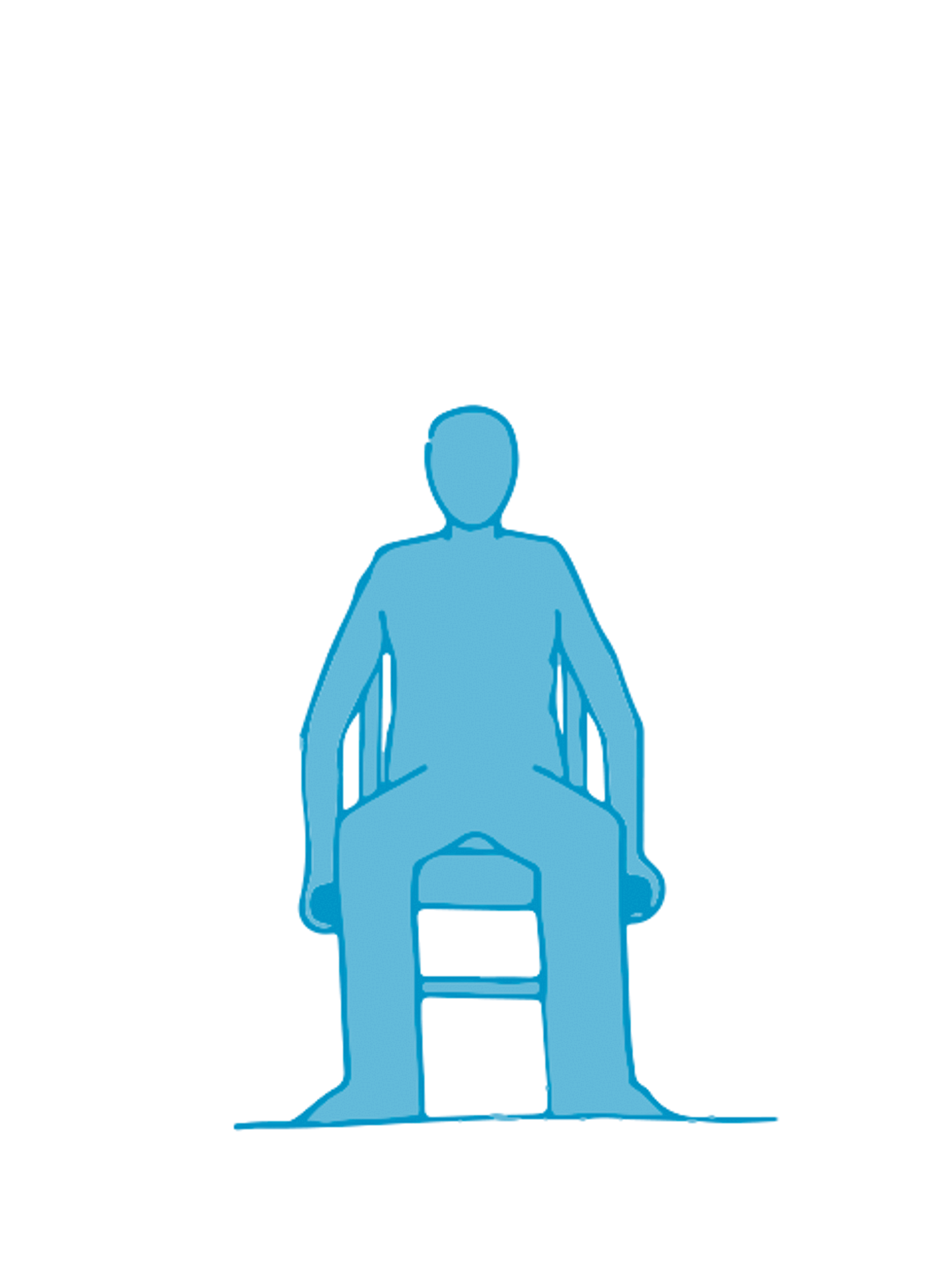 Animation: Sitzende Figur hebt Arme seitlich