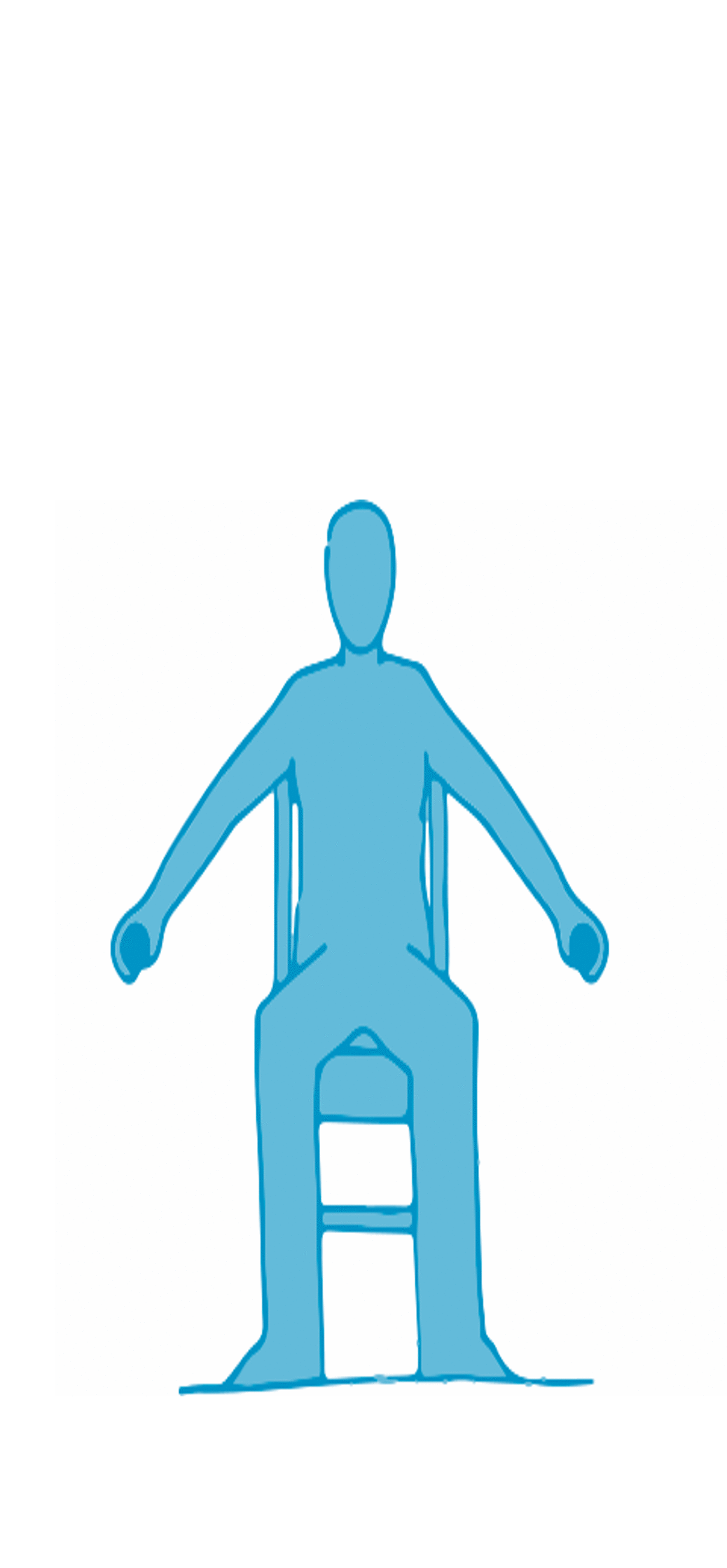 Animation: Sitzende Figur hebt Arme seitlich