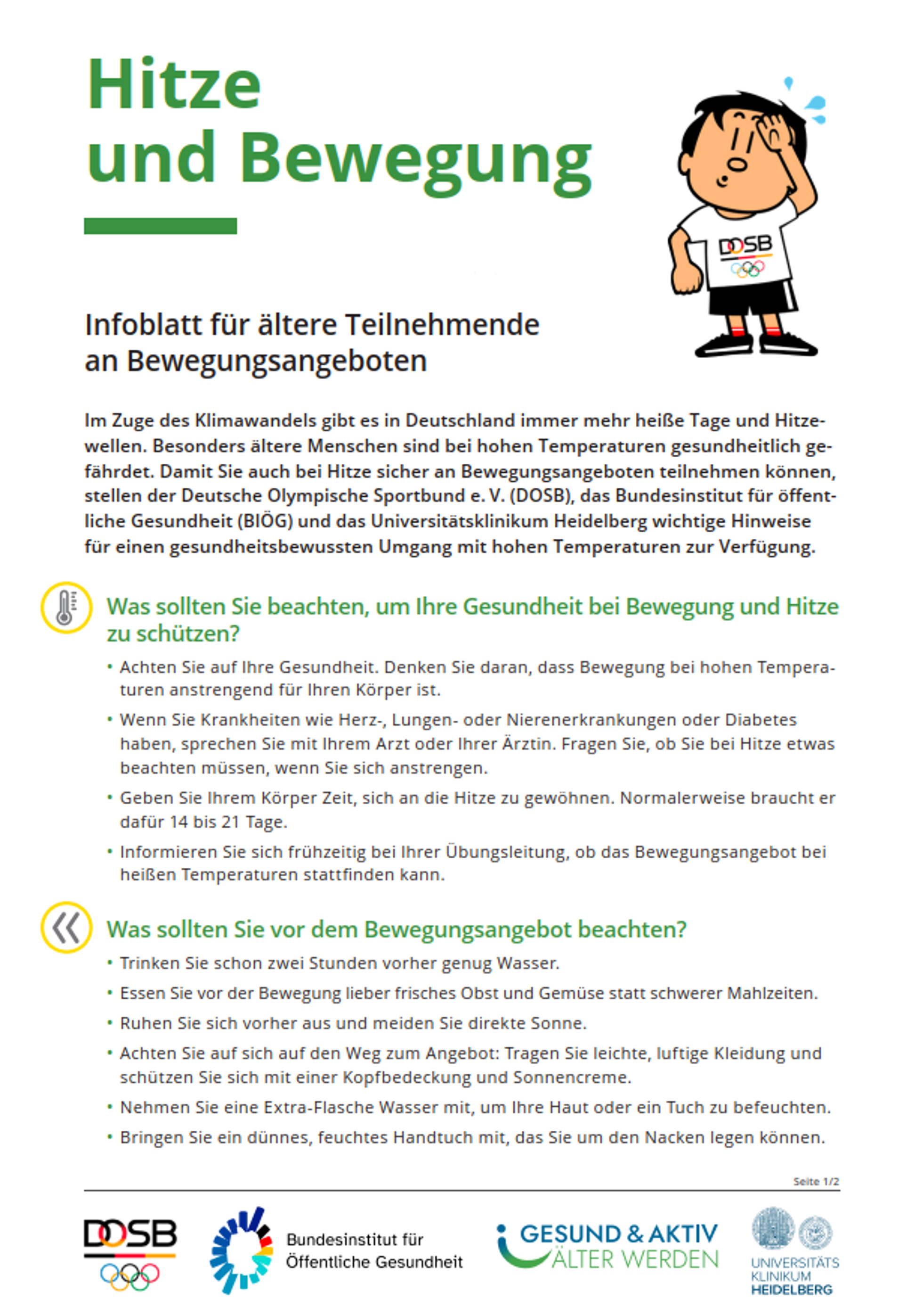 Cover Hitze und Bewegung - Infoblatt für ältere Teilnehmende