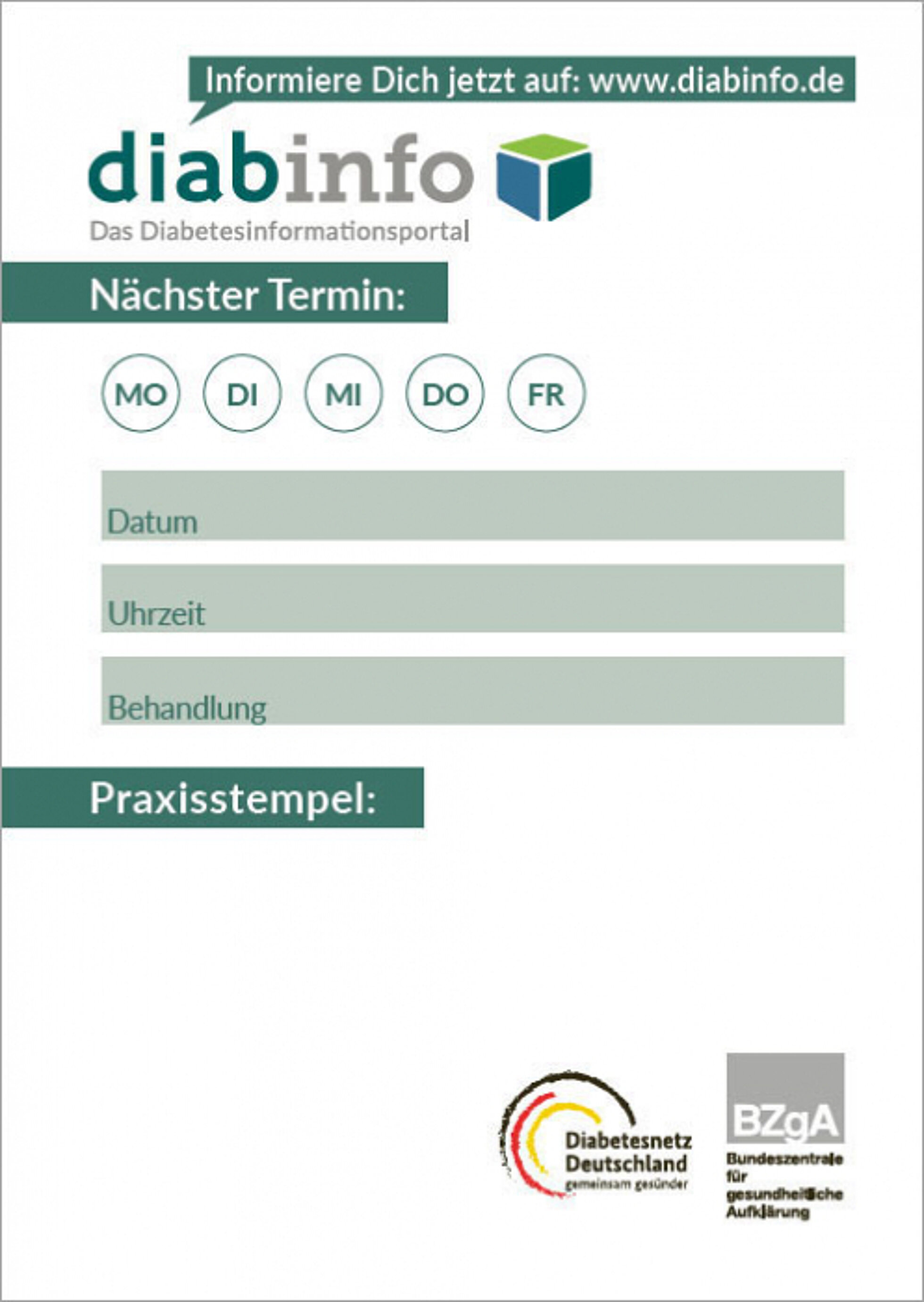 Faltblatt Diabinfo Terminblock