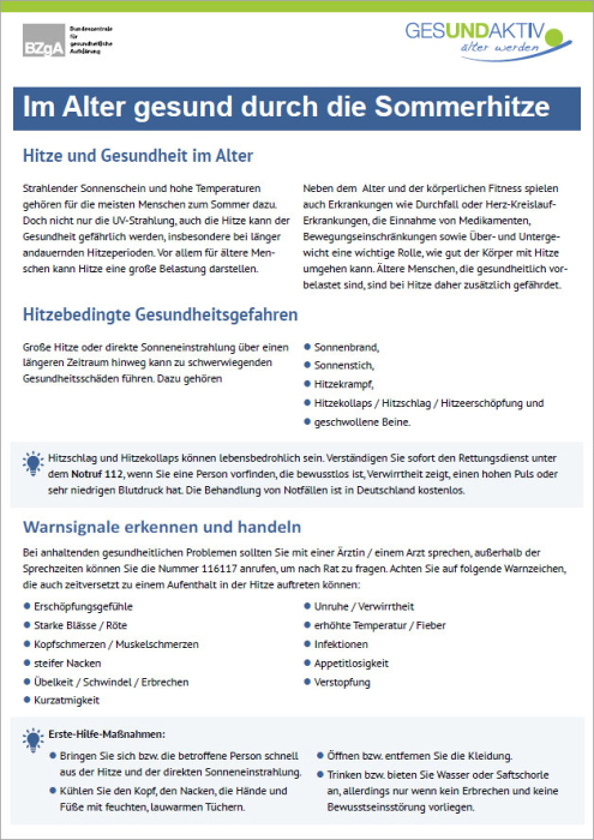 Merkblatt Hitze zum Download