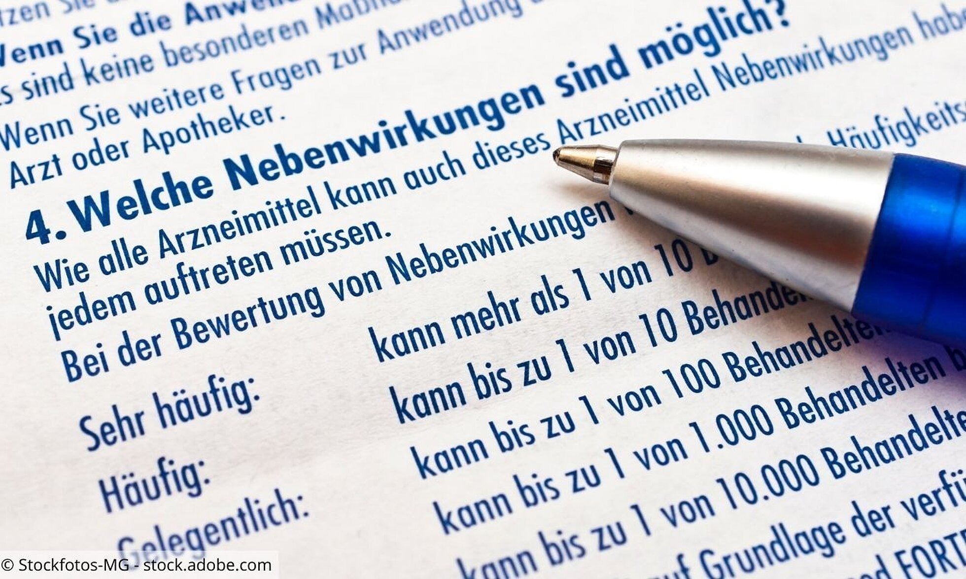Beipackzettel mit Angaben zu Nebenwirkungen