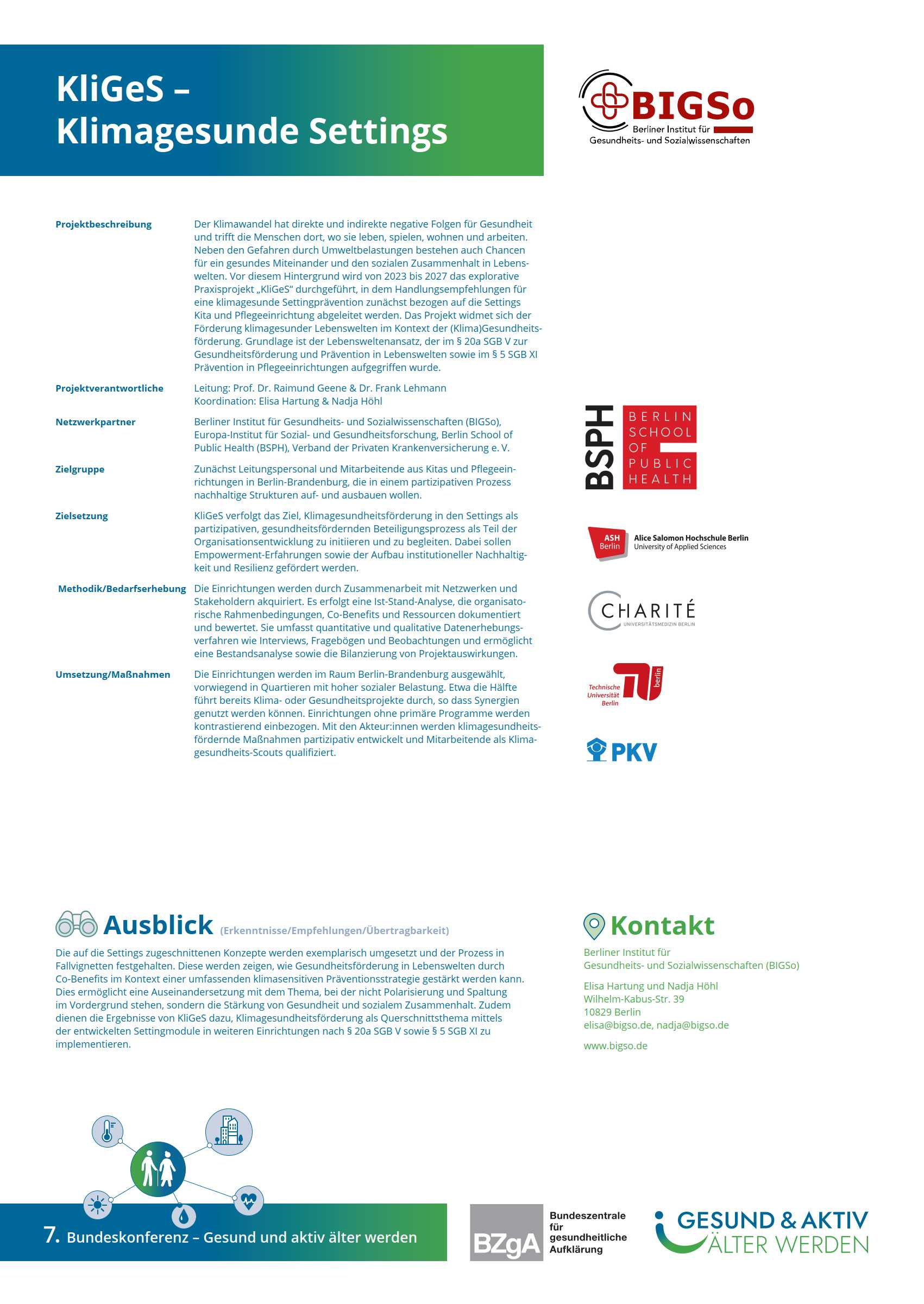 Bundeskonferenz Gesundes Alter 2023: Poster Klimagesunde Settings Poster Klimagesunde Settings