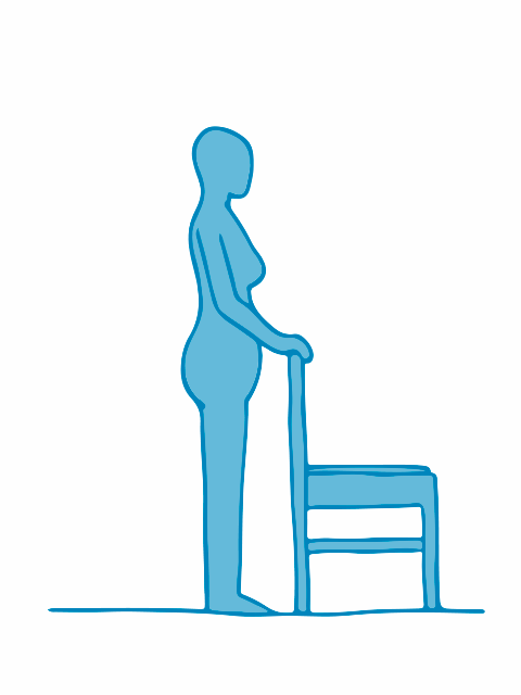 Bewegte Grafik: Auf Zehenspitzen stellen und Zurückwippen mit Festhalten an Stuhllehne