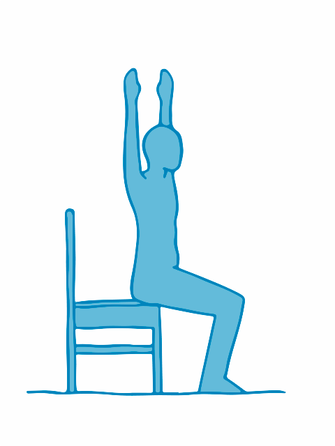 Bewegte Grafik: Beugung des Oberkörper mit ausgesteckten Armen auf Stuhl sitzend