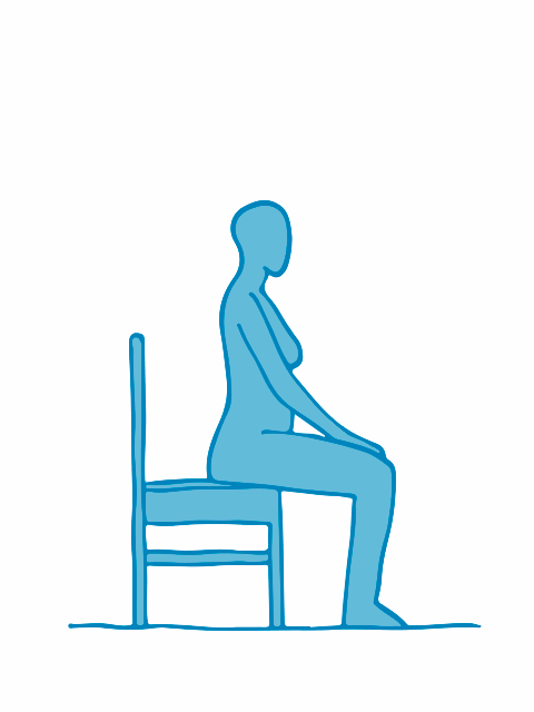 Bewegte Grafik: Streckung des Armes nach hinten oben mit Drehung des Oberkörpers; auf Stuhl sitzend